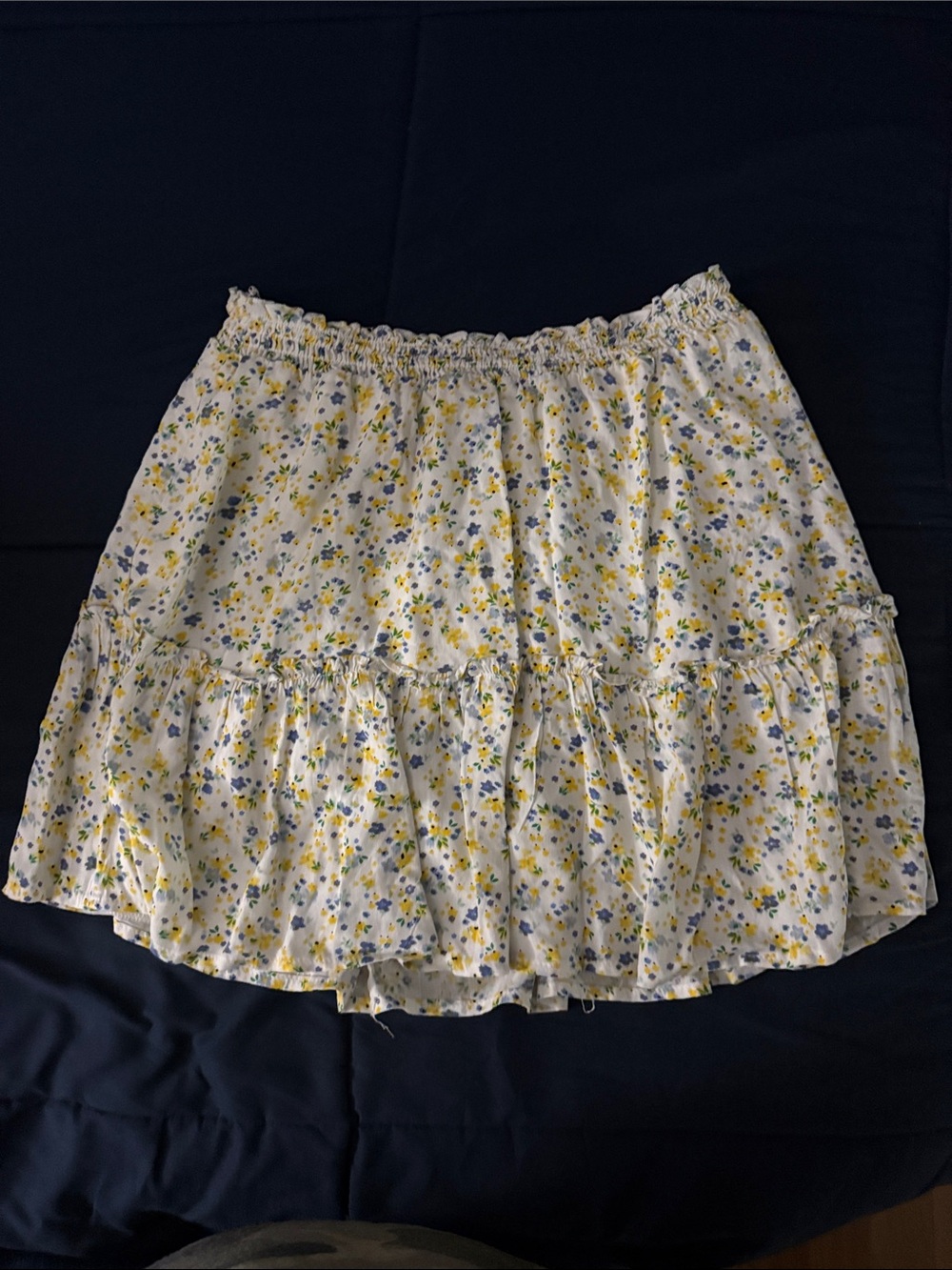 Trixxi White Mini Skirt with Yellow & Blue Floral Print